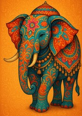Obraz premium Colorful ornate elephant illustration.