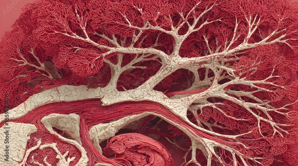 Aufkleber a captivating abstract image showcasing the intricate and interconnected branches of a red tree crea