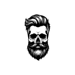 Illustration of bearded skull isolated on white background. Barbers skull. Design element for logo, sign, poster, emblem. Vector illustration