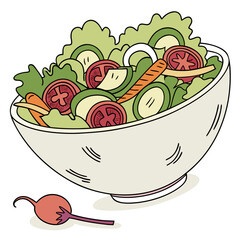 Vector illustration of a fresh salad bowl with vegetables, isolated
