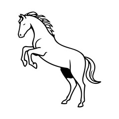 Black and white illustration of a running horse. Monochrome image of a horse. Design element for logo, sign, poster, emblem. Vector illustration