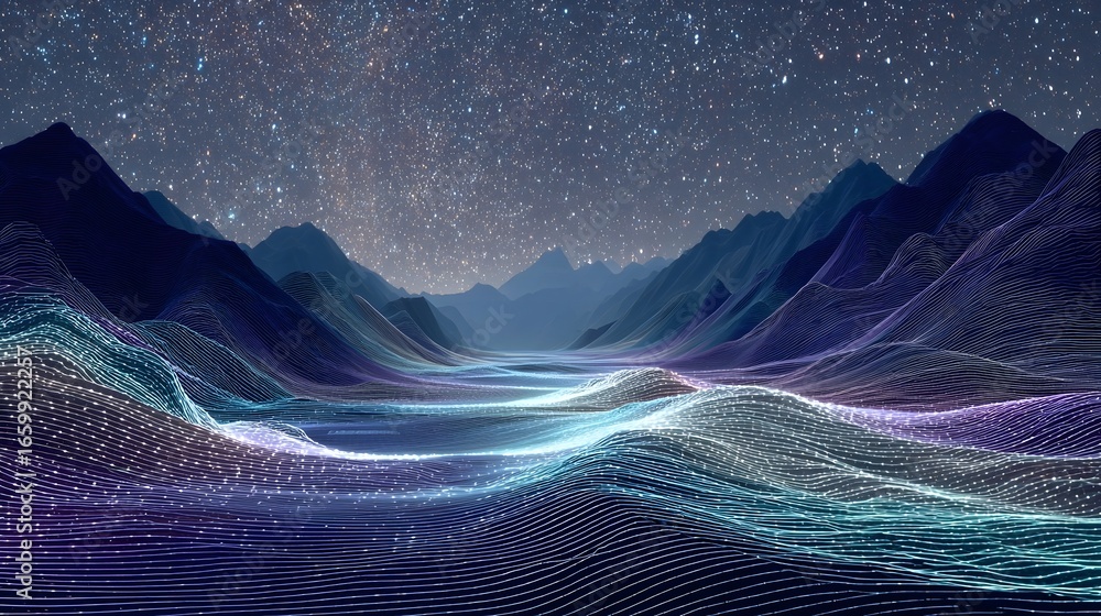 Wall mural a captivating and dreamlike image of a serene mountain landscape with rolling waves of light and col