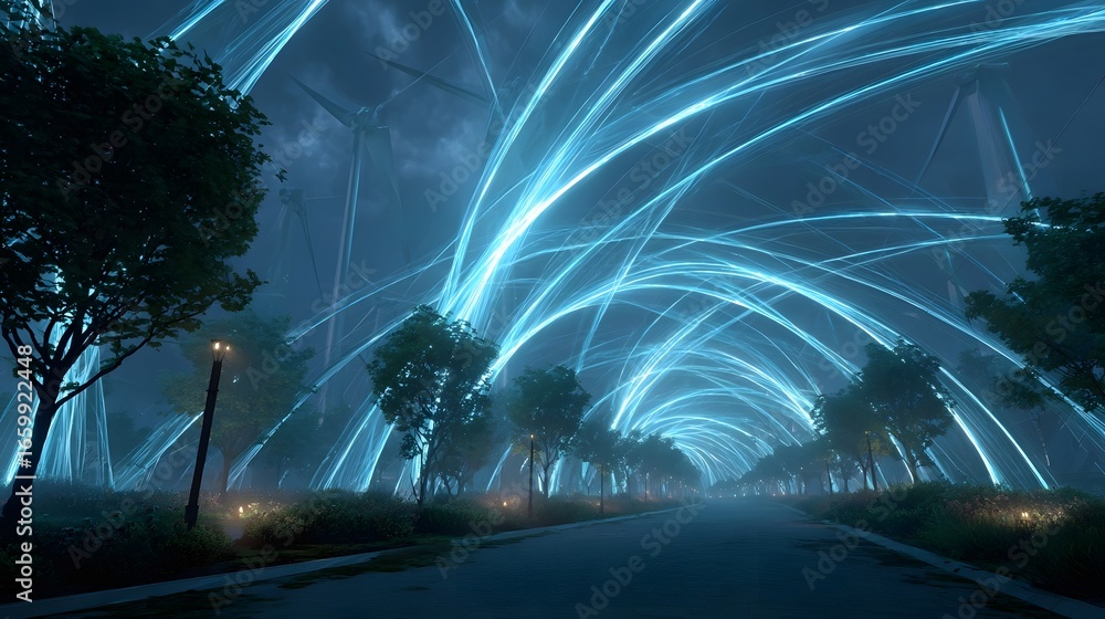 Poster a captivating and surreal scene of a futuristic tunnel illuminated by a mesmerizing display of glowi