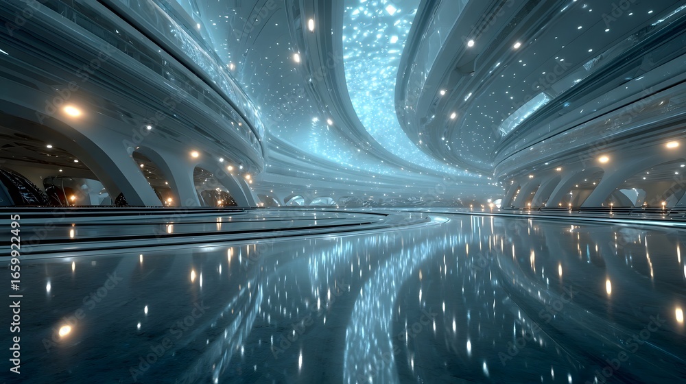 Poster a captivating and visionary architectural interior design with mesmerizing reflections clean lines a