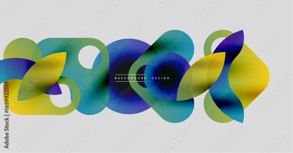 Poster abstract colorful shapes overlap, creating dynamic fluid design. gradient hues blend, forming modern