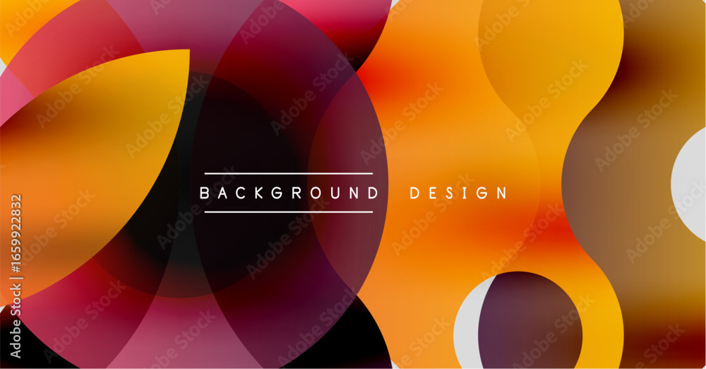 Poster abstract design features overlapping circles, warm colors. gradient transitions create dynamic visua
