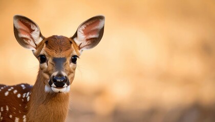 Fototapeta premium Gentle fawn grazing tranquil forest clearing wildlife photography serene natural environment close-up view nature's beauty