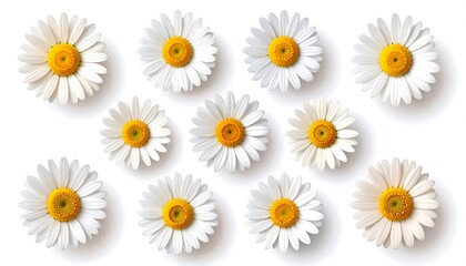 Floral pattern of white daisies on a white background.