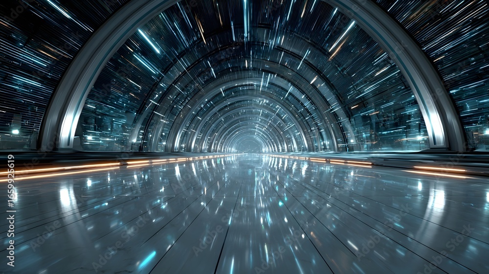 Poster a captivating futuristic sci fi tunnel with mesmerizing lights and a sense of movement and speed cre