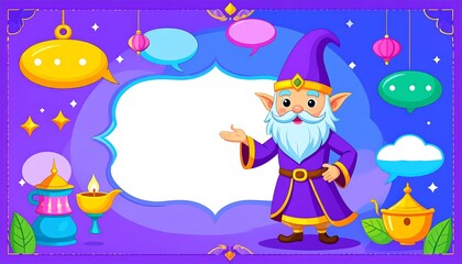 Wizard with Speech Bubbles Illustration.