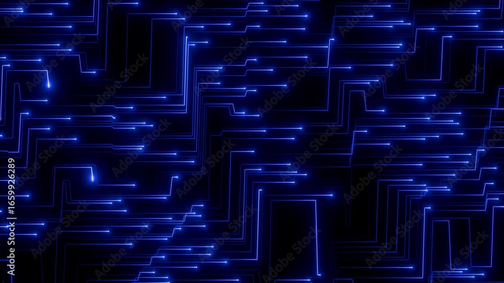 Poster futuristic neon circuit board loop tech glow animation