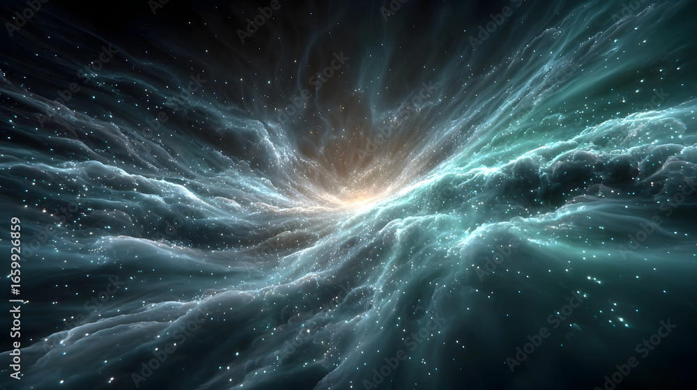 Poster a captivating image showcasing the dynamic and ethereal nature of a vast cosmic nebula with its mesm