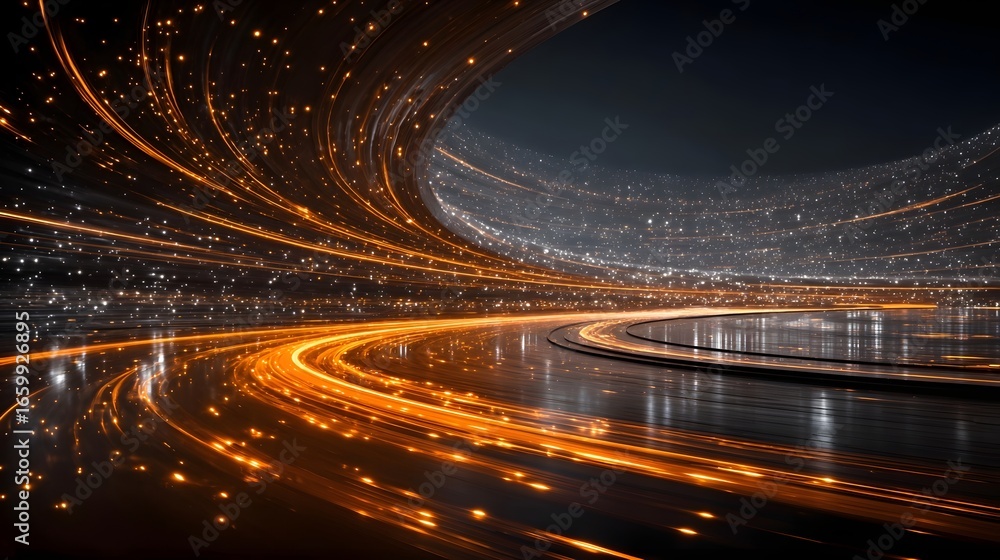 Poster a captivating image showcasing the dynamic interplay of light motion and infrastructure in a futuris