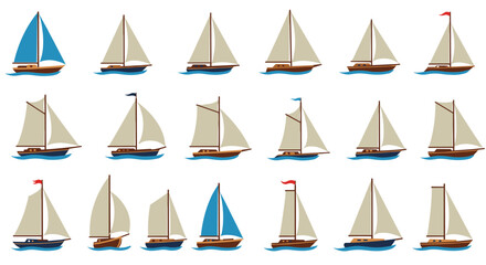 Diverse sailboat collection on white background