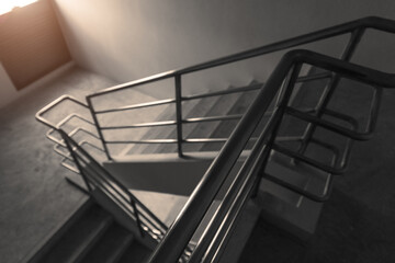 Fire exit staircase down way for emergency escape from building in case of fire