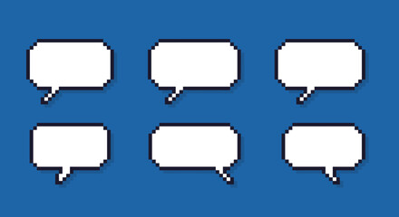 Set of pixelated speech bubbles on blue background