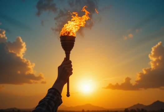 Mano sostiene una antorcha en alto. Simboliza liderazgo e inspiraci&oacute;n