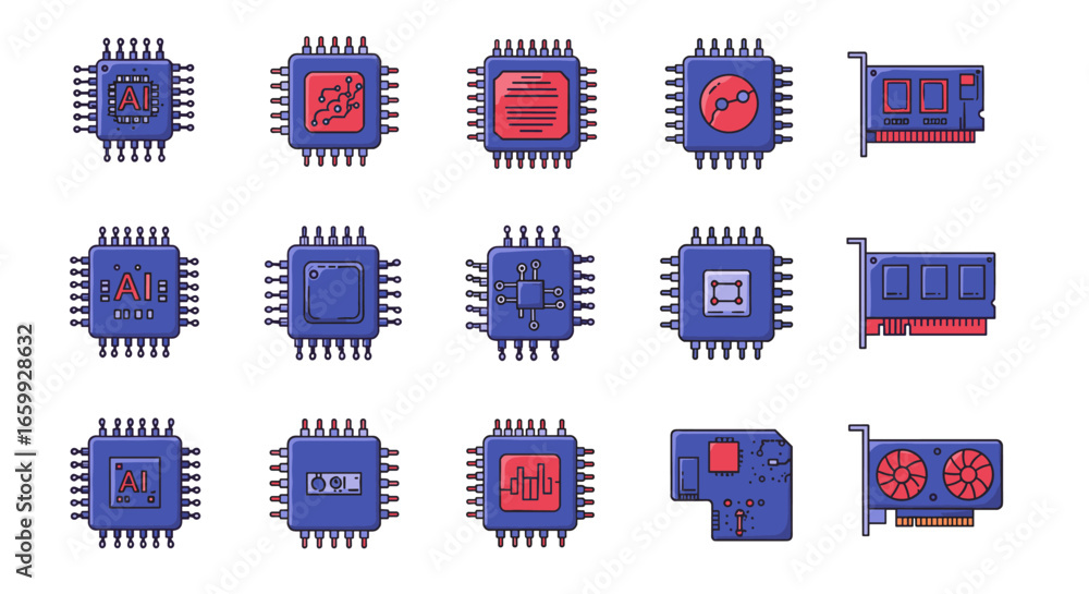 Poster modern technology innovation with colorful microchip concepts in a minimalist style