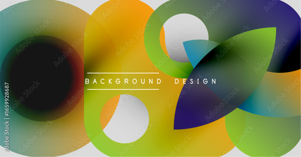 Poster abstract colorful overlapping circles create dynamic background. text reads background design center