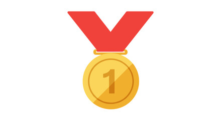 Gold medal with red ribbon design on white background