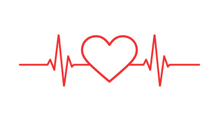 Heartbeat design with heart shape in minimalist red line art style