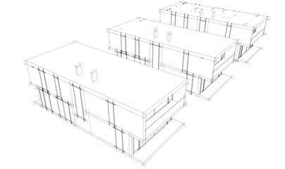 Architectural drawing of a house vector 3d illustration