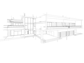 Architectural drawing of a house vector 3d illustration