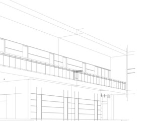 Architectural drawing of a house vector 3d illustration