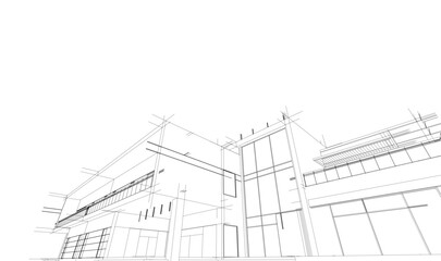 Architectural drawing of a house vector 3d illustration