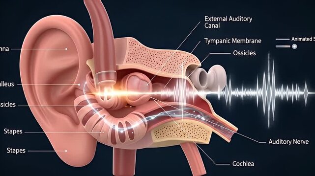 Anatomy Animation Showing Sound Wave Traveling Through Human Ear