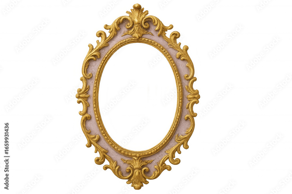 Poster oval baroque golden frame with transparent background, perfect for inserting images and creating com