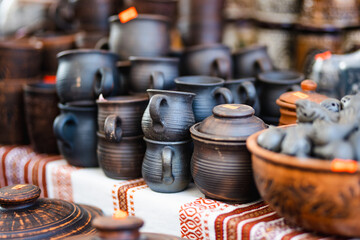 Ceramic dishes sold during Nations Fair, where masters from the national communities of Lithuania present their arts and crafts.