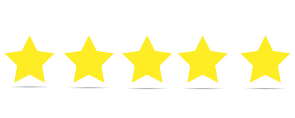 five star customer product review icon. Yellow 5 star rating feedback.