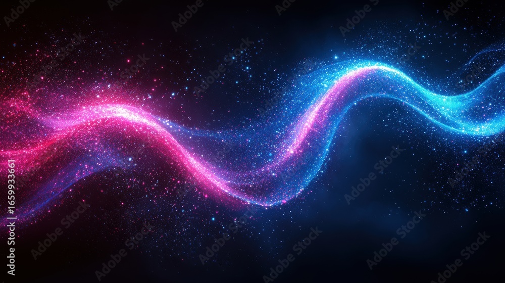 Poster bright waves of pink and blue swirl elegantly through dark background creating dynamic and energetic