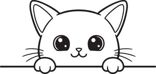 Obraz premium Adorable cartoon cat peeking over a surface with large eyes kitten animal