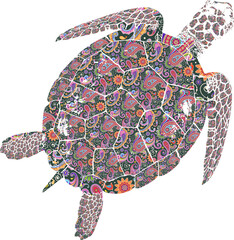 Tie Dye Pattern Bohemian Print Sea Turtle Bright Aloha Surf Turtle