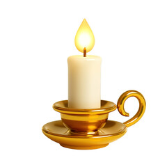 Golden candleholder with burning candle, perfect for a warm and inviting image, Isolated on a Transparent Background. Generative AI