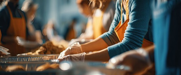 A group of people are preparing food in a kitchen