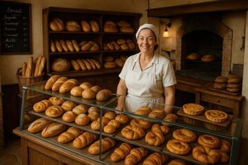 Artisan bakery with smiling baker.