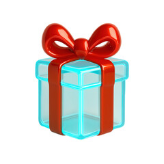 Festive, 3D rendered light-blue gift box with a red bow, perfect for digital use, Isolated on a Transparent Background. Generative AI