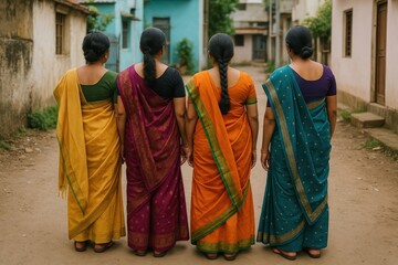 Fototapeta premium Colorful sarees women street