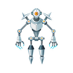 Design a chrome futuristic mech cone, featuring articulated robotic arms, detailed textures, and a sleek, polished aesthetic. Include advanced technological ... See More