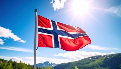 norwegian flag on a mountain