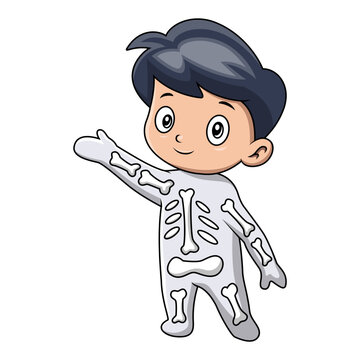 Boy cartoon with costume skeleton