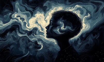 Illustrative concept representing Attention Deficit Hyperactivity Disorder (ADHD), with swirling thoughts symbolizing hyperactivity, impulsivity, and inattention, Generative AI