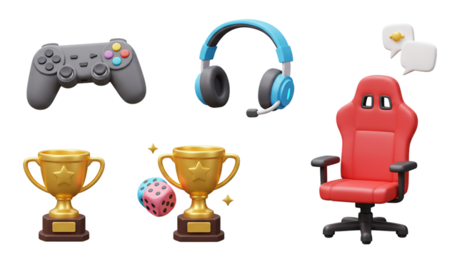 Red android character with a toy video game controller isolated on white