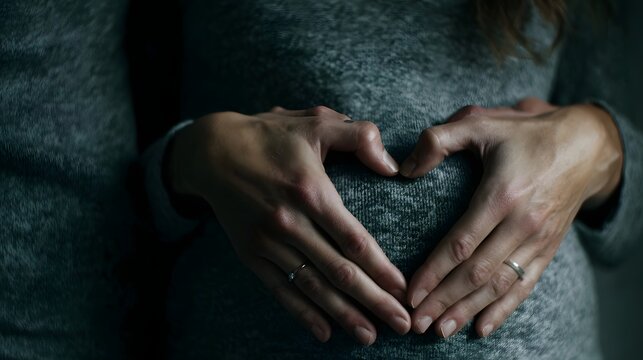 Hands forming a heart around a baby bump a moment of parental love