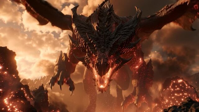 Dragon roaring amidst a fiery and smoky landscape. Perfect for representing themes of power, myth, legend, and adventure.