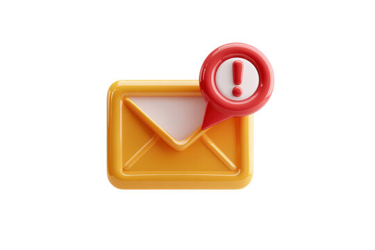 Orange mail with red exclamation point. New message, email alert icon on black background