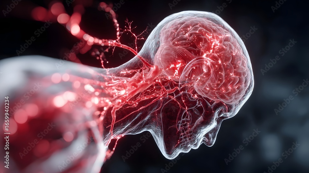 Poster a digitally rendered futuristic depiction of the intricate neural connections within the human brain